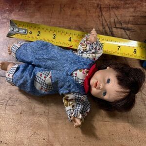 GI-GO Palm Pal Expressions Baby Doll Vintage Toy Denim Patchwork Romper Outfit